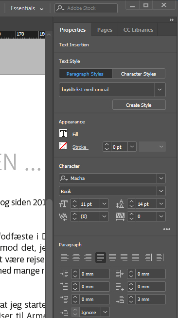 InDesign properties egenskaber