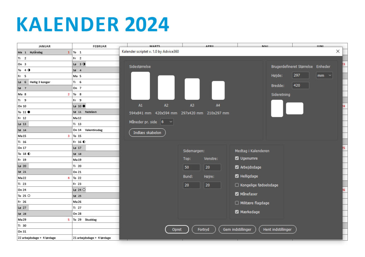 Kalender scriptet 2024 prøveversion - Advice360